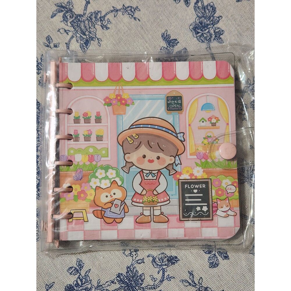 Mini Notebook Kawaii Girl Character Pink Flower Shop Journal A7